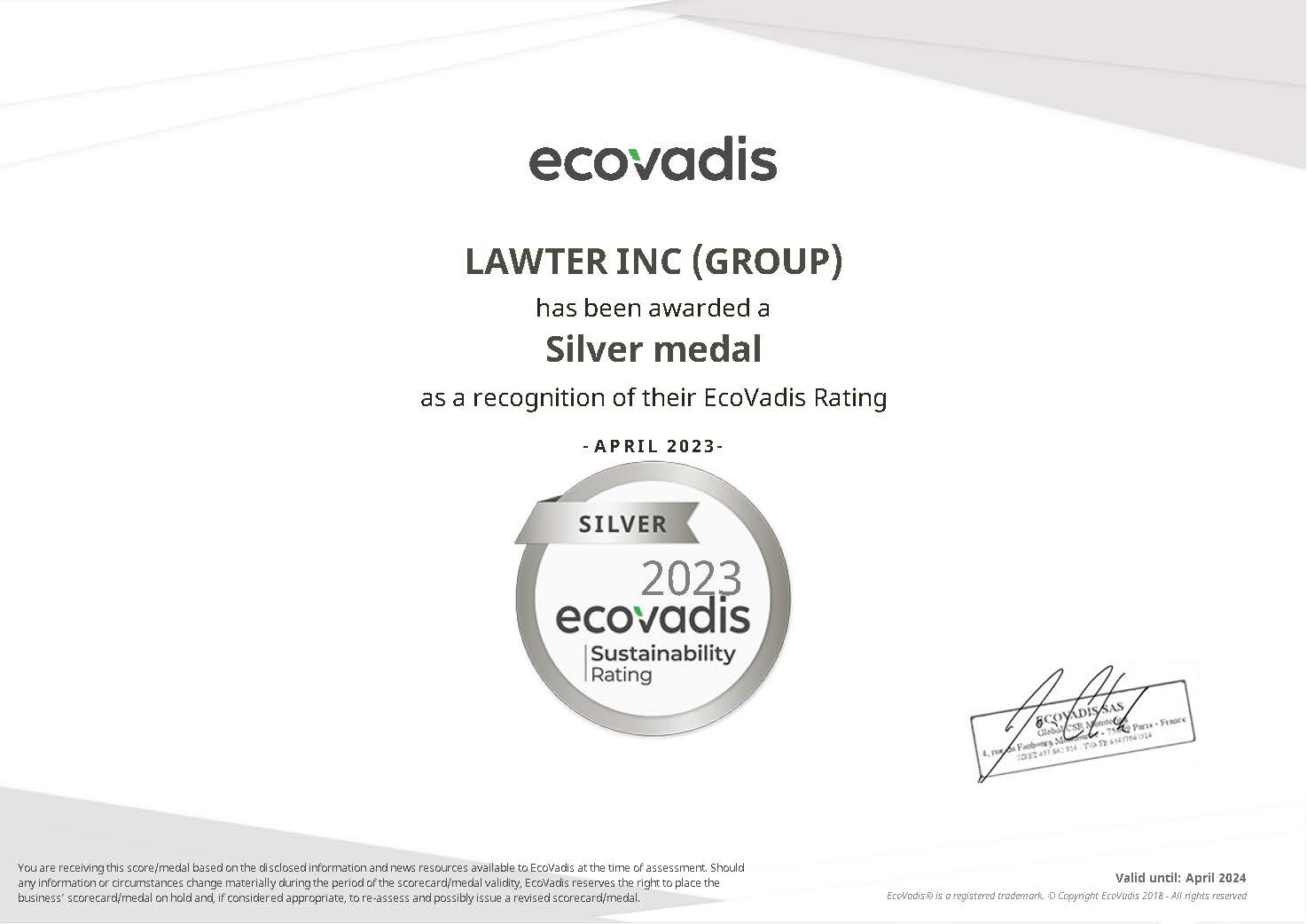 LAWTER’s certificate